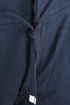 Navy textured jersey pants with drawstring tie and elastic waistband