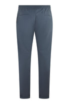 Steel grey technical stretch pants with elastic waistband and back seams