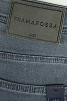 Tramarossa 1967 leather-look patch on grey denim waistband