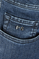 Dark blue denim jeans with PS logo stitched on coin pocket.