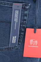 Tramarossa dark blue denim jeans tag detail with denim and TENCEL stretch labeling