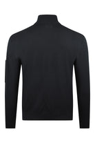 Men's black merino wool half-zip jumper, back view
