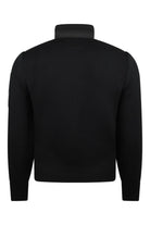 Black padded jacket back with rib-knit texture and stand collar