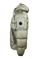 Hooded puffer jacket with circular logo detail and side-zip pocket