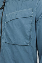 Blue overshirt chest welt pocket with flap and neat topstitching