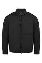 Black zipped overshirt jacket with stand collar and chest pocket detail