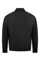Black zipped overshirt jacket, back view with stand collar