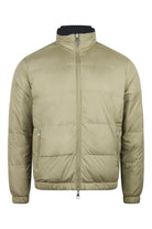 Beige reversible quilted padded jacket with full-zip and stand collar