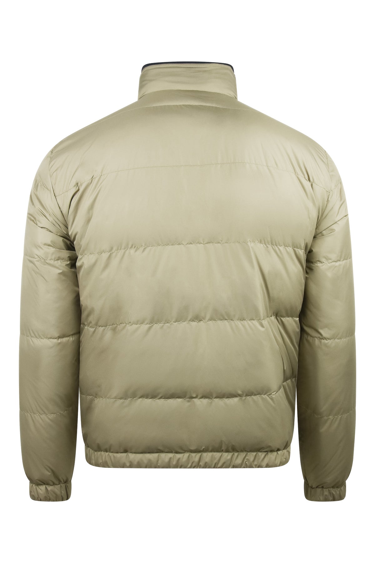 Beige back view quilted padded jacket with ribbed cuffs