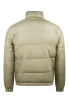 Beige back view quilted padded jacket with ribbed cuffs