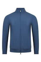Blue tech stretch jacket with stand collar and full front zipper