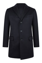 Zattura dark navy wool and cashmere overcoat with notched lapels, three buttons and flap pockets