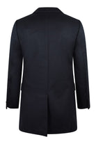 Wool and cashmere overcoat, back view with center seam and rear vent