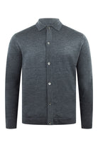 WAHTS Pearson extrafine merino cardigan in dark gray melange, with collar and button front