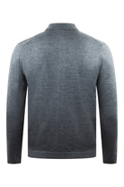Back of the dark gray melange merino cardigan with long sleeves and a ribbed hem