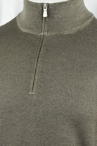Quarter-zip jumper collar and zipper close-up, showing the knit texture
