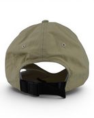 Beige nylon cap back view with adjustable black strap