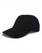 Black nylon baseball cap with curved brim and stitched logo detail