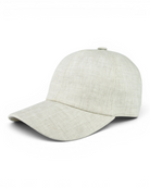 Stone grey linen baseball cap with curved brim and small top button