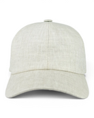 Stone grey linen baseball cap, back view with stitched seam and curved brim
