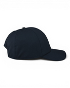Herno storm system cap in dark blue, side view with curved brim and crown