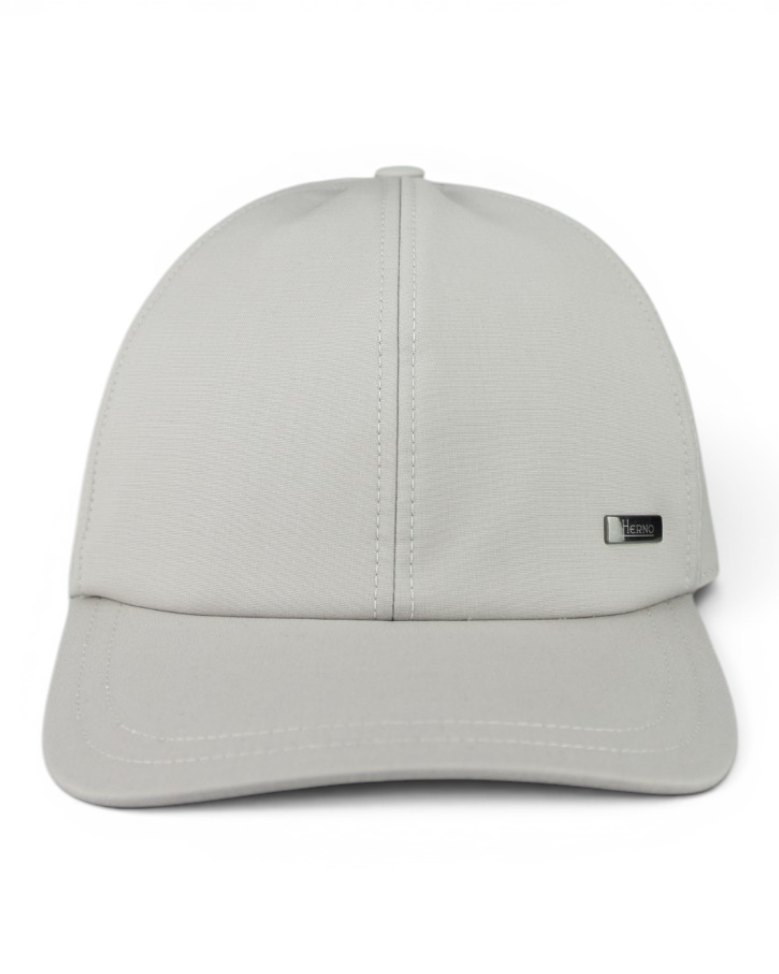 Light grey cap with curved brim, center seam, and small Herno logo side tab.