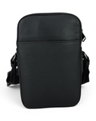 Black leather crossbody bag with zip top and side strap attachments