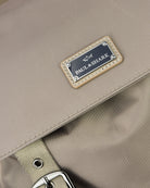 Beige nylon backpack with Paul & Shark logo patch and stitched edge leather trim.