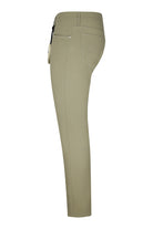 Light taupe stretch chino pants, back view with belt loops and back pocket