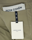 Jacob Cohen light taupe chino waist label and fabric tag, close-up