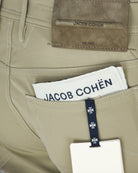 Jacob Cohen light taupe chino waist label and stitched waistband, close-up