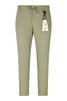 Beige technical drawstring pants with five pockets and belt loops