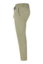 Beige technical pants with side drawstring and concealed back welt pocket