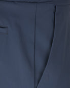 Navy pant waistband and side seam with interior panel detail