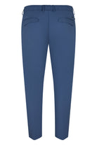 Cadet blue drawstring chinos, front view with welt pockets