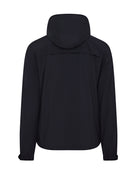 Navy hooded jacket with full-length zipper and ribbed cuffs