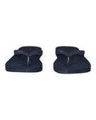 Set of dark blue flip-flops viewed from the footbed side