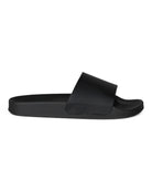 Black leather wave-print slide sandal with textured upper and contoured footbed