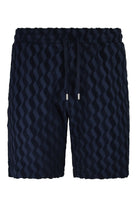 Blue jacquard terry cotton shorts with elastic waist and drawstring