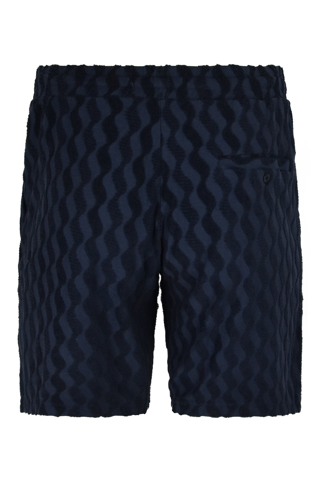 Blue jacquard terry cotton shorts with side button and elastic waist