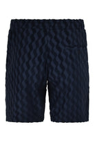 Blue jacquard terry cotton shorts with side button and elastic waist