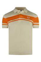 Kids polo shirt in sand and orange with striped chest and pique collar