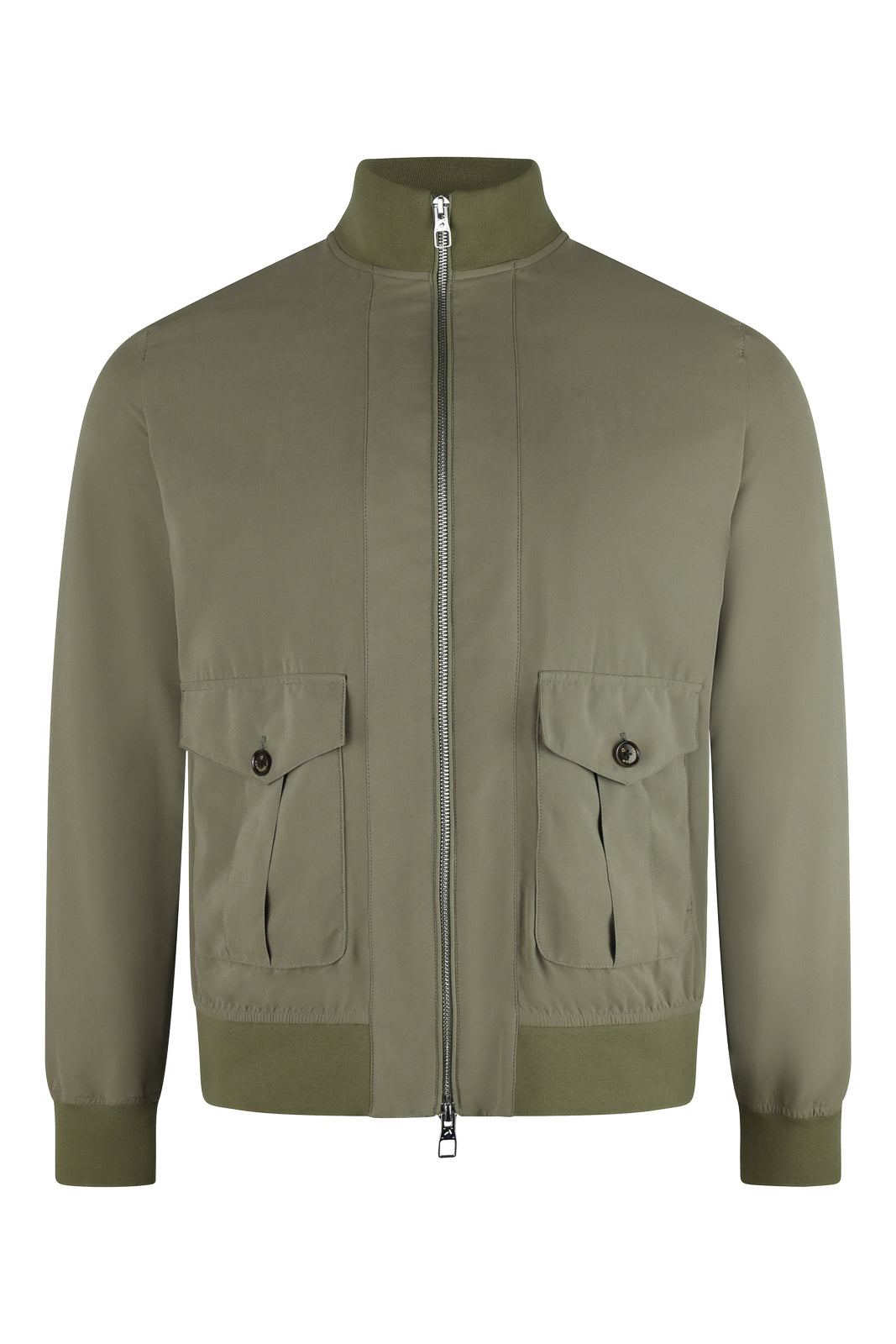 Smoke green full-zip blouson jacket with two flap front pockets