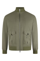 Smoke green full-zip blouson jacket with two flap front pockets