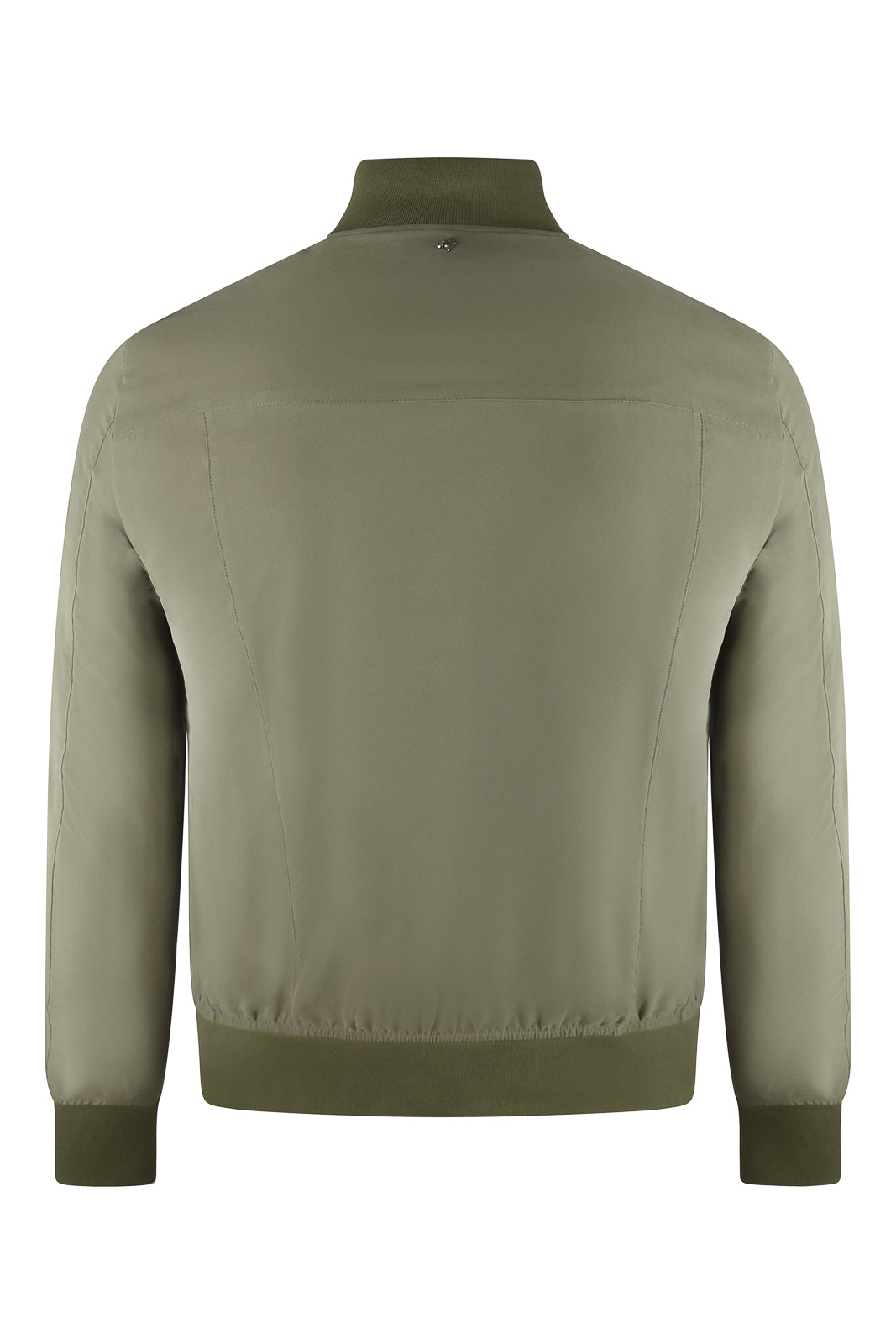 Smoke green full-zip blouson jacket with knit collar and hem