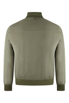 Smoke green full-zip blouson jacket with knit collar and hem