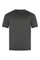 Graphite grey high-collar short-sleeve Supima cotton T-shirt, front view.