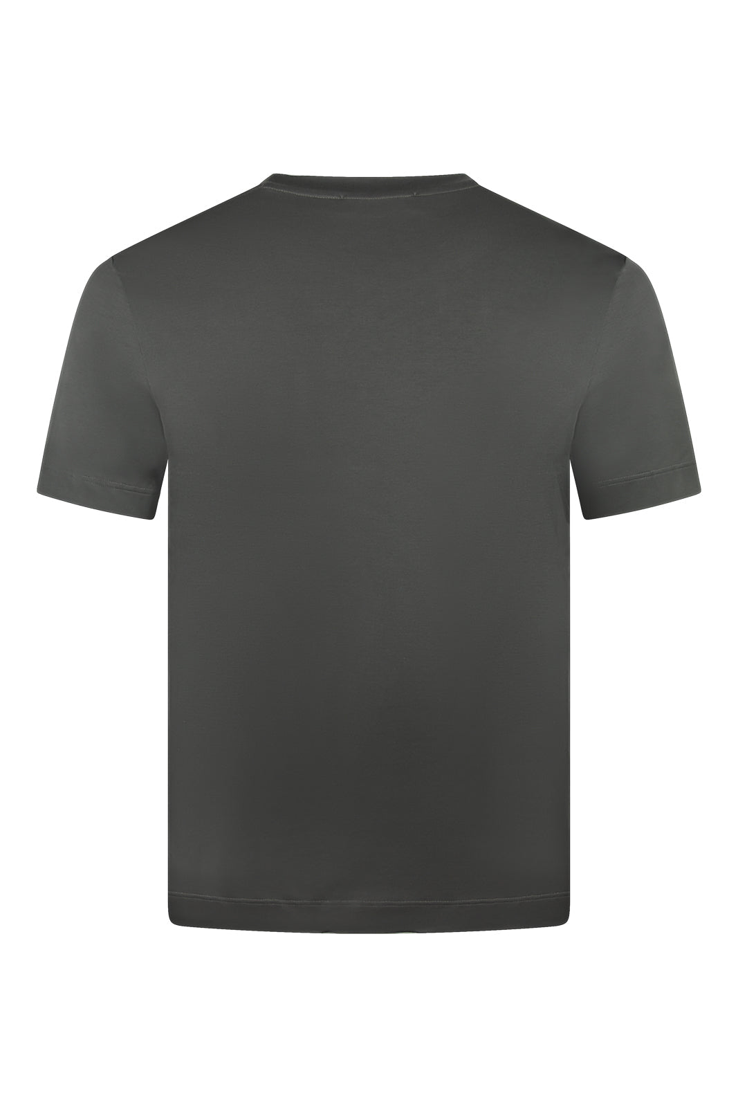 Graphite grey high-collar short-sleeve Supima cotton T-shirt, back view.