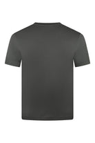 Graphite grey high-collar short-sleeve Supima cotton T-shirt, back view.