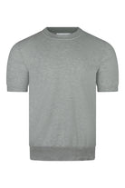 Grey textured knit short-sleeve T-shirt with crew neck and ribbed hem
